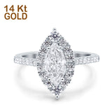 14K White Gold Halo Marquise Art Deco Bridal Wedding Engagement Ring Simulated CZ Size-7
