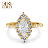 14K Yellow Gold Halo Marquise Art Deco Bridal Wedding Engagement Ring Simulated CZ Size-7