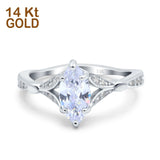 14K White Gold Marquise Art Deco Engagement Wedding Bridal Ring Round Simulated Cubic Zirconia