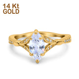14K Yellow Gold Marquise Art Deco Engagement Wedding Bridal Ring Round Simulated Cubic Zirconia