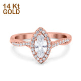 14K Rose Gold Infinity Twist Halo Marquise Art Deco Vintage Engagement Wedding Bridal Ring Simulated CZ Size-7