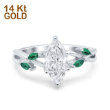 14K White Gold Infinity Twist Green Simulated Emerald Marquise Art Deco Engagement Wedding Bridal Ring Simulated CZ Size-7