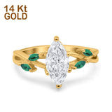 14K Yellow Gold Infinity Twist Green Simulated Emerald Marquise Art Deco Engagement Wedding Bridal Ring Simulated CZ Size-7