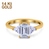 14K Yellow Gold Emerald Cut Art Deco Engagement Ring Simulated Cubic Zirconia Size-7