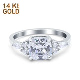14K White Gold Cushion Cut Art Deco Bridal Wedding Engagement Ring Simulated CZ Size-7