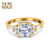 14K Yellow Gold Cushion Cut Art Deco Bridal Wedding Engagement Ring Simulated CZ Size-7