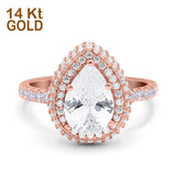14K Rose Gold Teardrop Pear Art Deco Vintage Engagement Ring Simulated Cubic Zirconia Size-7