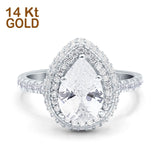 14K White Gold Teardrop Pear Art Deco Vintage Engagement Ring Simulated Cubic Zirconia Size-7