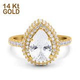 14K Yellow Gold Teardrop Pear Art Deco Vintage Engagement Ring Simulated Cubic Zirconia Size-7