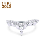 14K White Gold Marquise Half Eternity Accent Vintage Wedding Ring Engagement Band Simulated CZ
