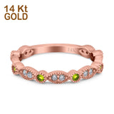 14K Rose Gold Half Eternity Wedding Band Art Deco Design Round Simulated Peridot Cubic Zirconia Size-7