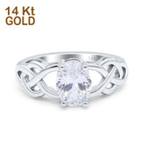 14K White Gold Oval Solitaire Celtic Wedding Engagement Ring Vintage Simulated Cubic Zirconia Size-7