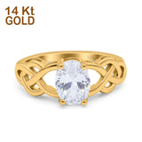 14K Yellow Gold Oval Solitaire Celtic Wedding Engagement Ring Vintage Simulated Cubic Zirconia