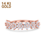 14K Rose Gold Seven Stone Flower Half Eternity Band Round Wedding Engagement Ring Simulated CZ Size-7