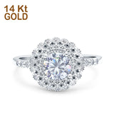 14K White Gold Halo Art Deco Round Bridal Wedding Engagement Ring Simulated CZ Size-7