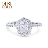 14K White Gold Vintage Art Deco Halo Oval Bridal Simulated CZ Wedding Engagement Ring Size 7