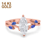 14K Rose Gold Infinity Twist Simulated Blue Sapphire Marquise Art Deco Engagement Wedding Bridal Ring Round Simulated CZ Size-7