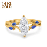 14K Yellow Gold Infinity Twist Simulated Blue Sapphire Marquise Art Deco Engagement Wedding Bridal Ring Round Simulated CZ Size-7