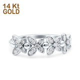 14K White Gold Flower Half Eternity Stackable Wedding Engagement Ring Simulated CZ