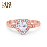 14K Rose Gold Halo Heart Promise Simulated CZ Wedding Engagement Ring Size 7