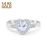 14K White Gold Halo Heart Promise Simulated CZ Wedding Engagement Ring Size 7