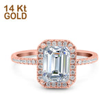 14K Rose Gold Emerald Cut Art Deco Bridal Wedding Engagement Ring Simulated CZ Size-7