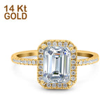 14K Yellow Gold Emerald Cut Art Deco Bridal Wedding Engagement Ring Simulated CZ Size-7