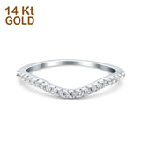 14K White Gold Contour Curved Half Eternity Band Ring Round Simulated Cubic Zirconia Size-7