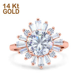 14K Rose Gold Art Deco Wedding Bridal Ring Baguette Round Simulated Cubic Zirconia Size-7