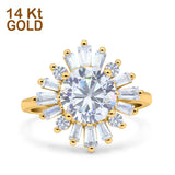 14K Yellow Gold Art Deco Wedding Bridal Ring Baguette Round Simulated Cubic Zirconia Size-7