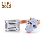 14K Rose Gold Open Teardrop Pear Emerald Cut Wedding Bridal Simulated Cubic Zirconia Cocktail Ring Size-7