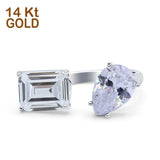 14K White Gold Open Teardrop Pear Emerald Cut Wedding Bridal Simulated Cubic Zirconia Cocktail Ring Size-7
