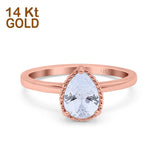 14K Rose Gold Vintage Style Solitaire Accent Pear Wedding Ring Simulated Cubic Zirconia Size-7