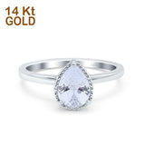 14K White Gold Vintage Style Solitaire Accent Pear Wedding Ring Simulated Cubic Zirconia Size-7