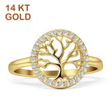 Halo Round Cubic Zirconia Tree of Life Ring 14K Yellow Gold Wholesale