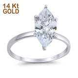 14K White Gold Solitaire Marquise Bridal Wedding Engagement Ring Simulated CZ Size-7