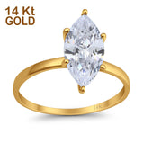 14K Yellow Gold Solitaire Marquise Bridal Wedding Engagement Ring Simulated CZ Size-7