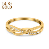 14K Yellow Gold Round Infinity Twisted Half Eternity Simulated CZ Wedding Engagement Ring Size-7