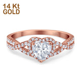 14K Rose Gold Heart Promise Ring Infinity Shank Round Simulated Cubic Zirconia Size-7