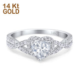 14K White Gold Heart Promise Ring Infinity Shank Round Simulated Cubic Zirconia Size-7