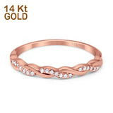 14K Rose Gold Round Half Eternity Twisted Band Simulated CZ Wedding Engagement Ring Size-7