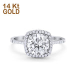 14K White Gold Halo Round Bridal Wedding Engagement Ring Simulated CZ