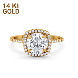 14K Yellow Gold Halo Round Bridal Wedding Engagement Ring Simulated CZ Size-7