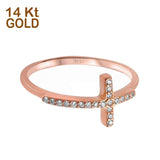 14K Rose Gold Round Sideways Eternity Simulated CZ Wedding Engagement Cross Ring Size-7
