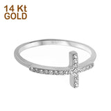 14K White Gold Round Sideways Eternity Simulated CZ Wedding Engagement Cross Ring Size-7