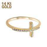 14K Yellow Gold Round Sideways Eternity Simulated CZ Wedding Engagement Cross Ring Size-7