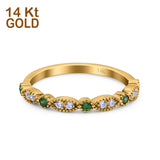 14K Yellow Gold Half Eternity Art Deco Wedding Band Engagement Ring Round Simulated Green Emerald CZ Size 7