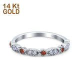14K White Gold Half Eternity Wedding Band Art Deco Design Simulated Garnet CZ Ring Size-7