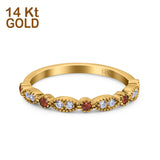 14K Yellow Gold Half Eternity Wedding Band Art Deco Design Simulated Garnet CZ Ring