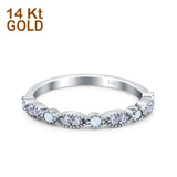 14K White Gold Round Half Eternity Lab Created White Opal Art Deco Design Simulated CZ Wedding Engagement Ring